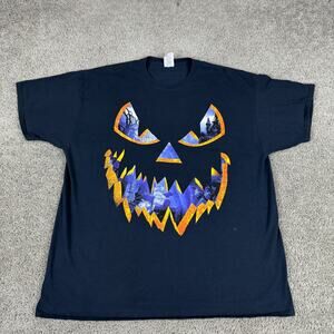 Halloween Shirt Mens 2XL Black Orange Jack O Lantern Big Print Pumpkin Cotton